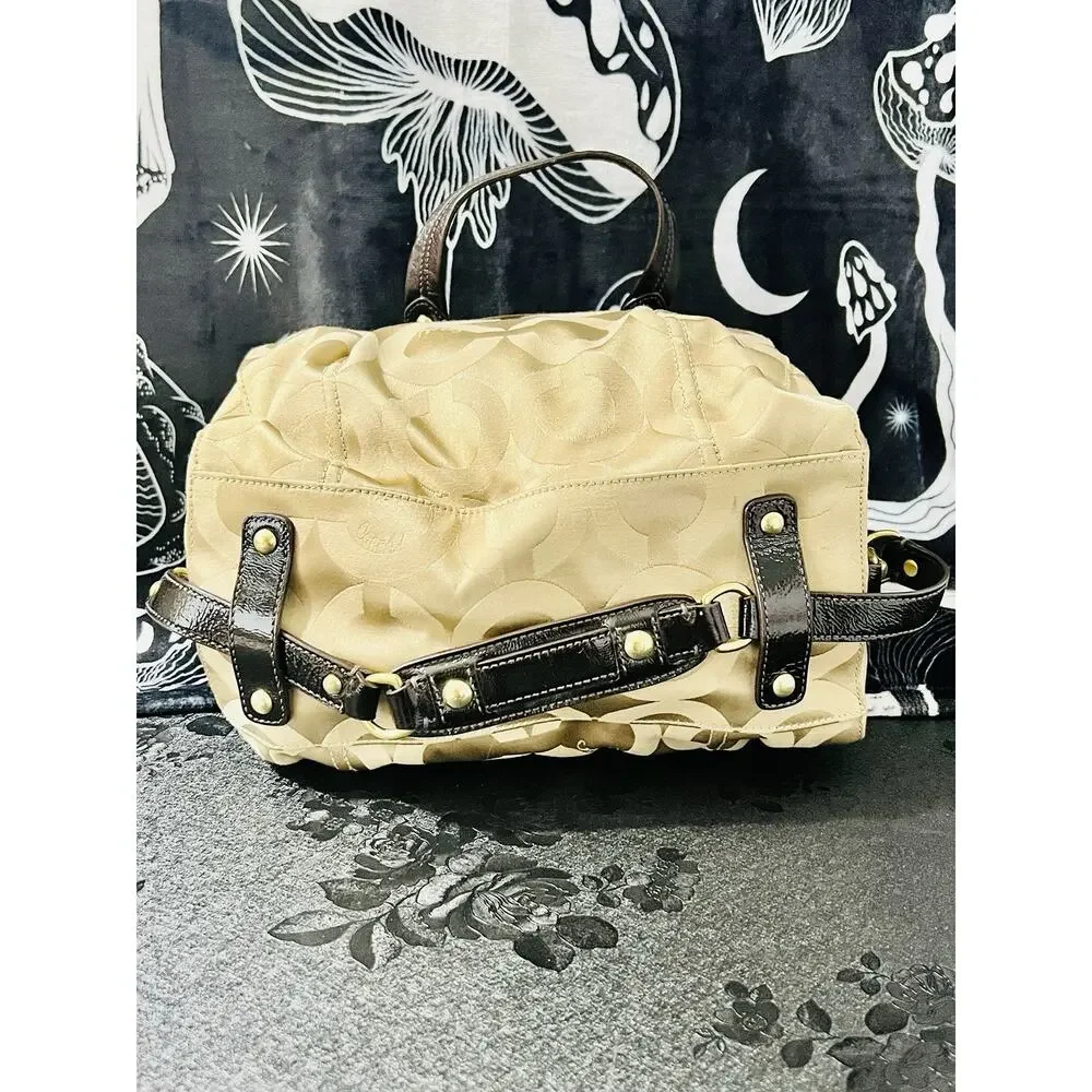 Coach Madison Audrey Op Art Khaki Brown Satchel 14294 Leather Trim Gold